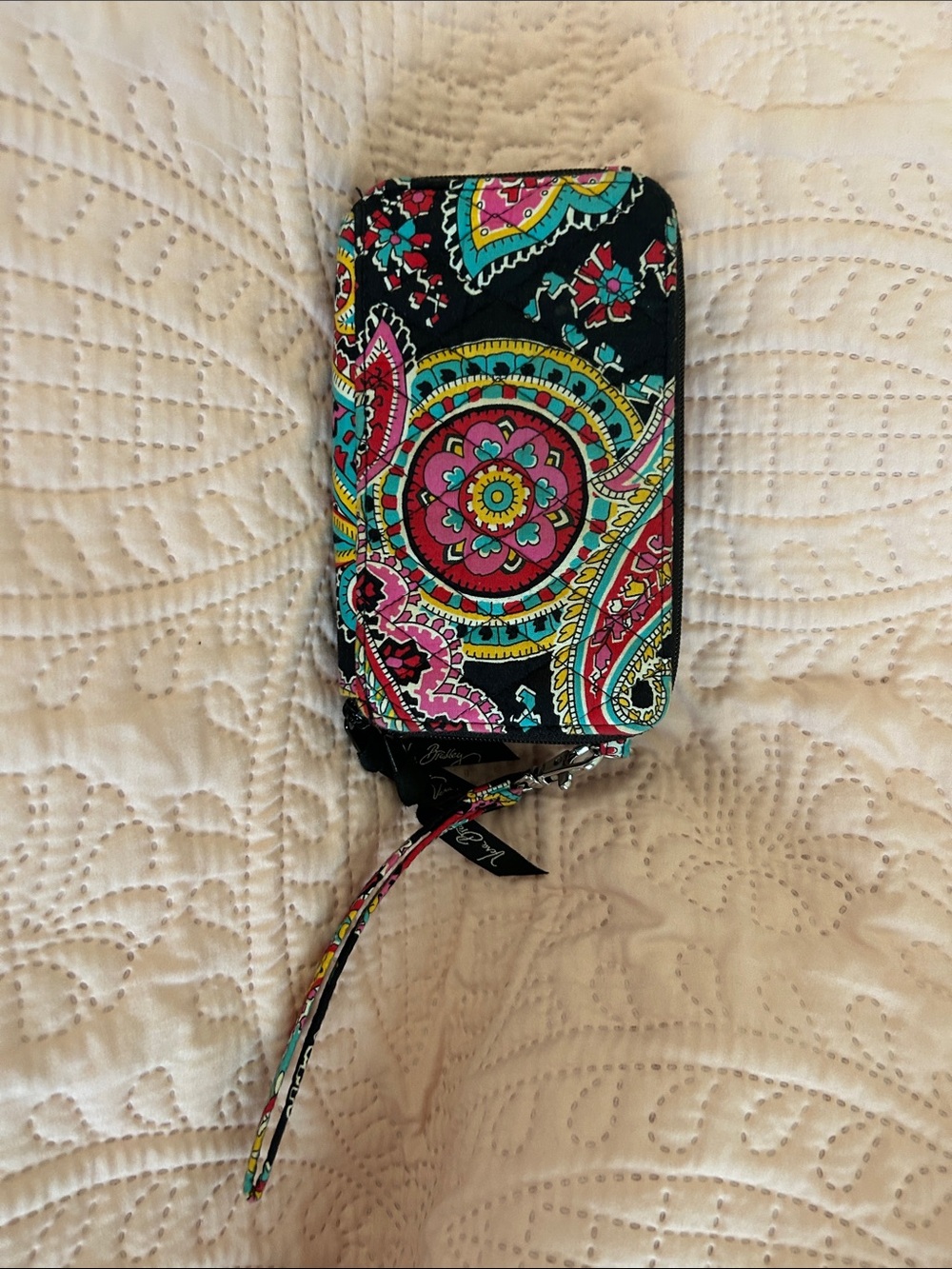 Vera Bradley Teal Pink Black Paisley Wristlet Phone Case - Picture 3 of 6